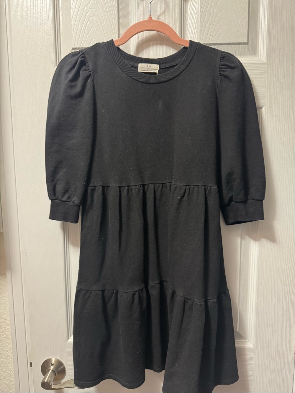 Anthropologie Black Puff-Sleeve Tiered Casual Dress